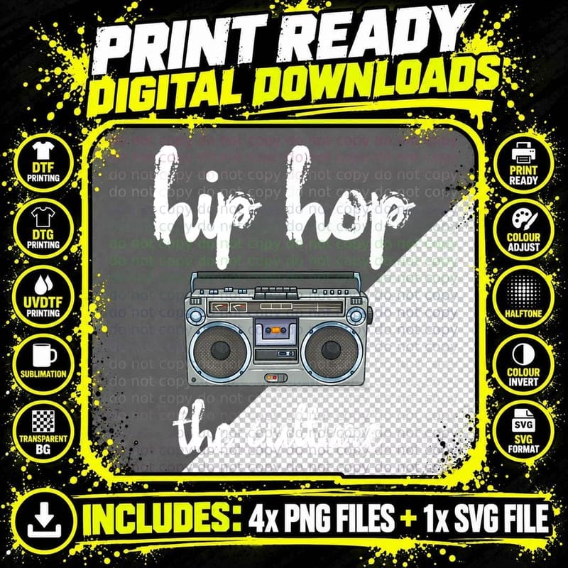 Old School Hip Hop Mix Tape Boombox the Culture Png SVG Digital Bundle