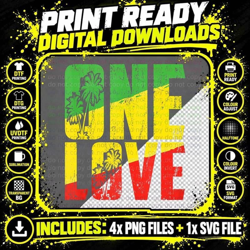 One Love Jamaica T Rasta Reggae Music Caribbean Pride Png SVG Digital Bundle