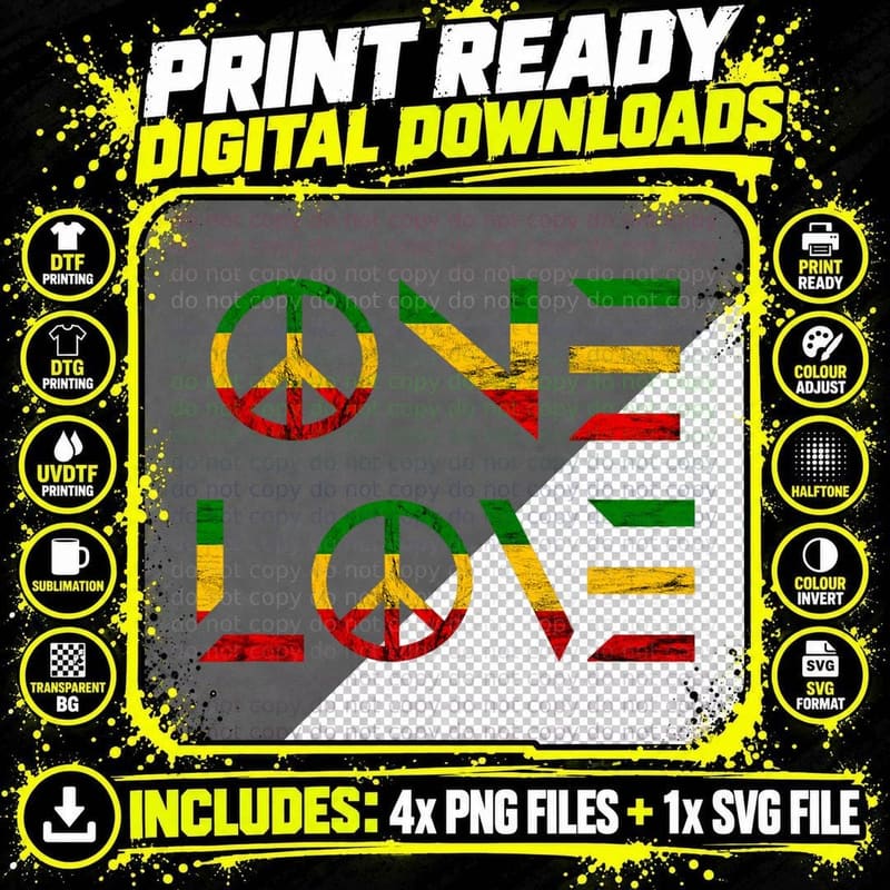 One Love Rasta Reggae Music Peace Jamaica Rastafarian Png SVG Digital Bundle