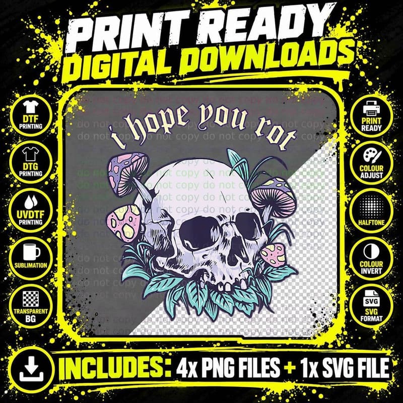 Pastel Goth Aesthetic Skull Mushrooms Edgy Alt E-Girl Png SVG Digital Bundle