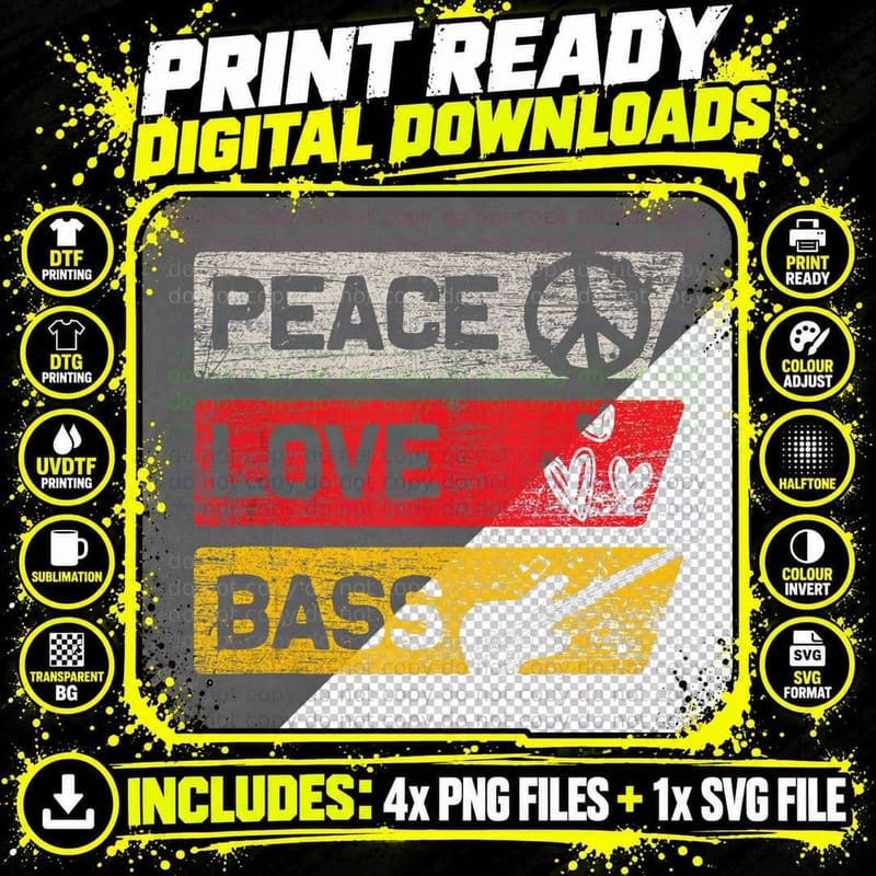 Peace Love Gift Bassist Bass Guitarist Bass Guitar Png SVG Digital Bundle