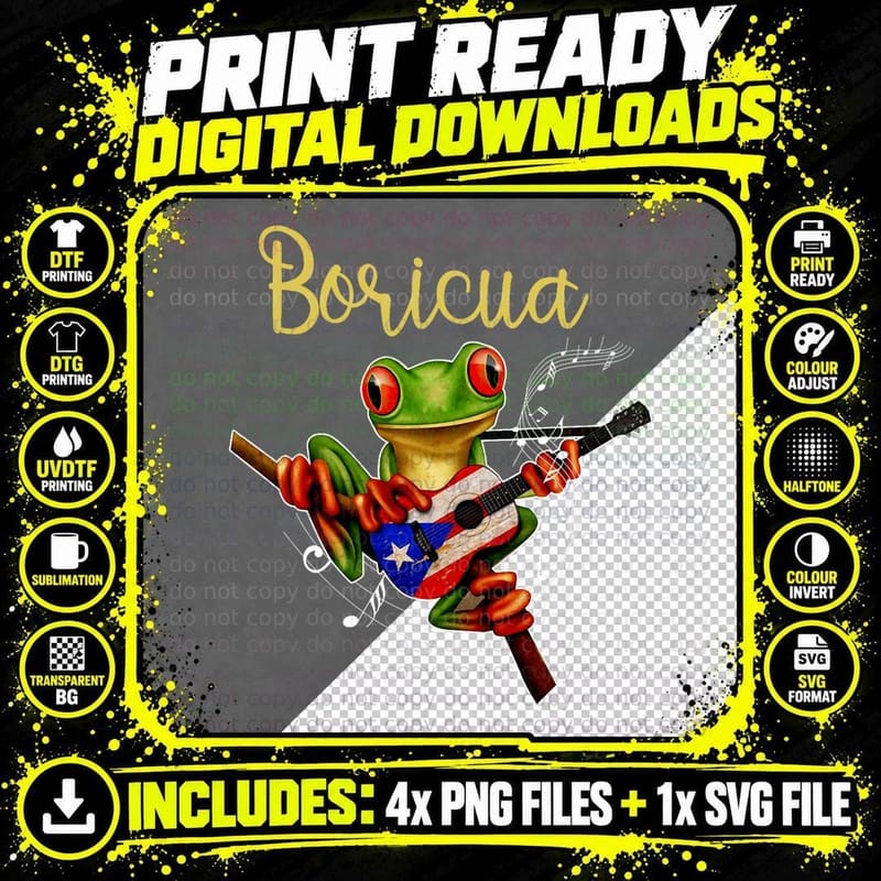 Puerto Rico Coqui Frog Playing Guitar Puerto Rican Png SVG Digital Bundle