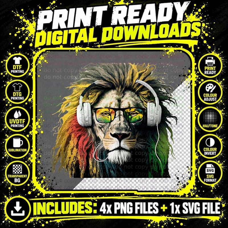 Rasta Lion Rastafari Design Reggae & Jamaica Vibes Png SVG Digital Bundle