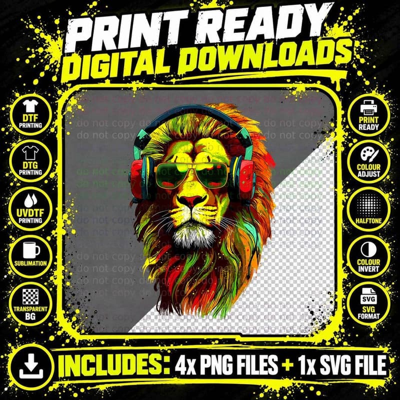 Rasta Lion Stylish Rastafari Design Reggae & Jamaica Png SVG Digital Bundle