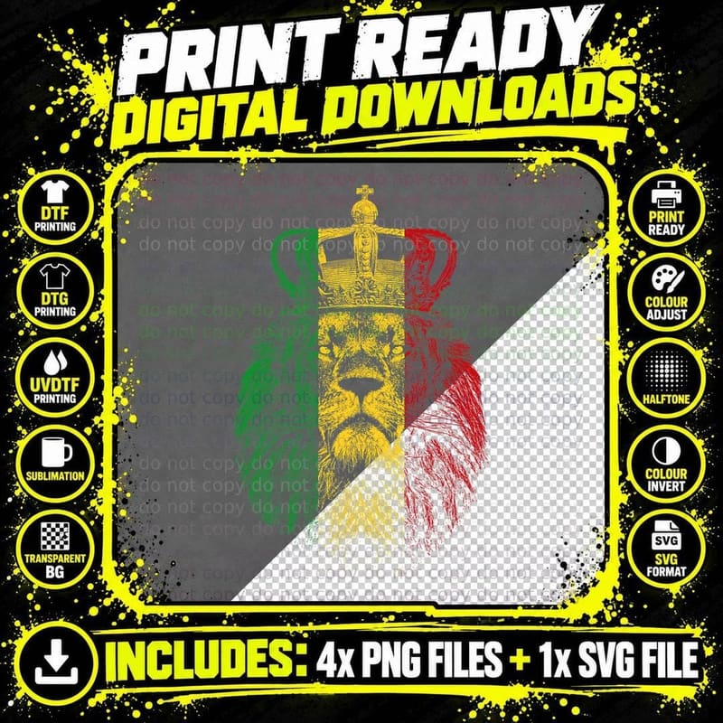 Rasta Lion of Judah Rastafarian Reggae Ethiopian Lion Png SVG Digital Bundle
