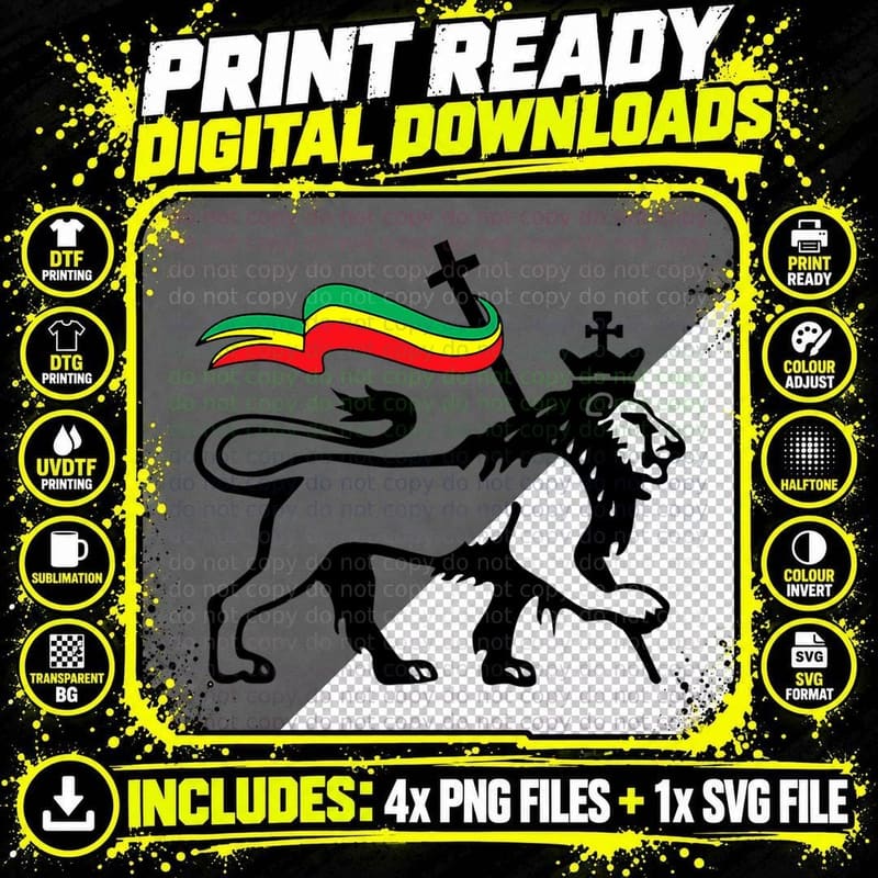 Rasta Lion of Judah Rastafarian Reggae Lion and Png SVG Digital Bundle