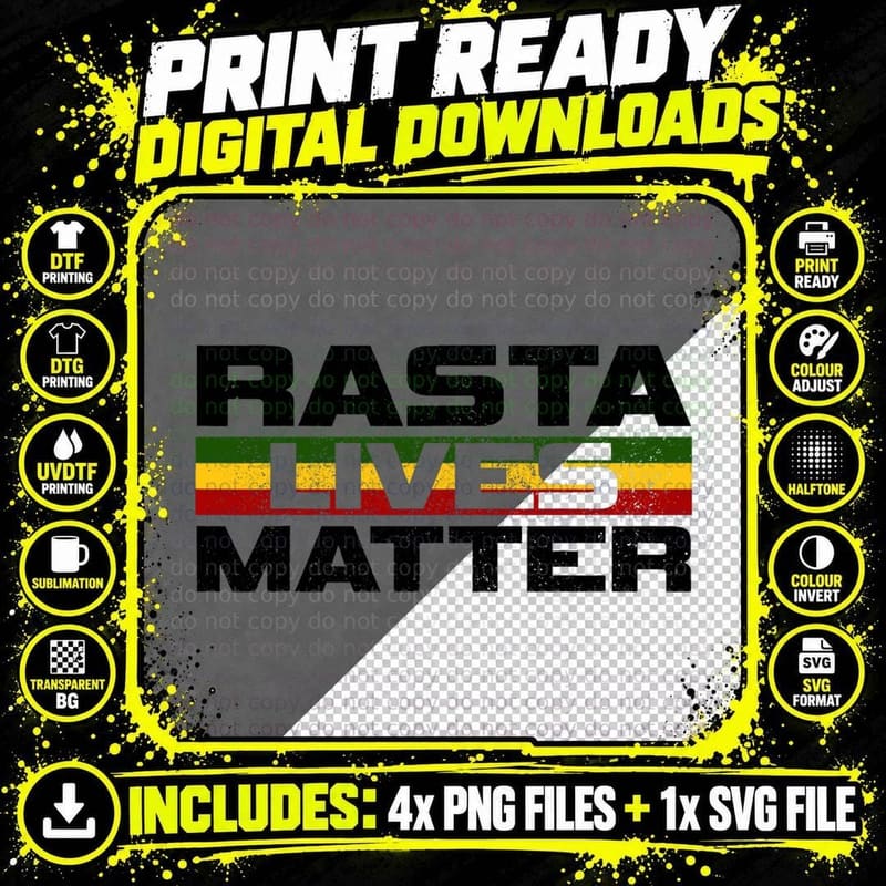 Rasta Lives Matter Reggae Music Rastafari Jamaica Gift Png SVG Digital Bundle