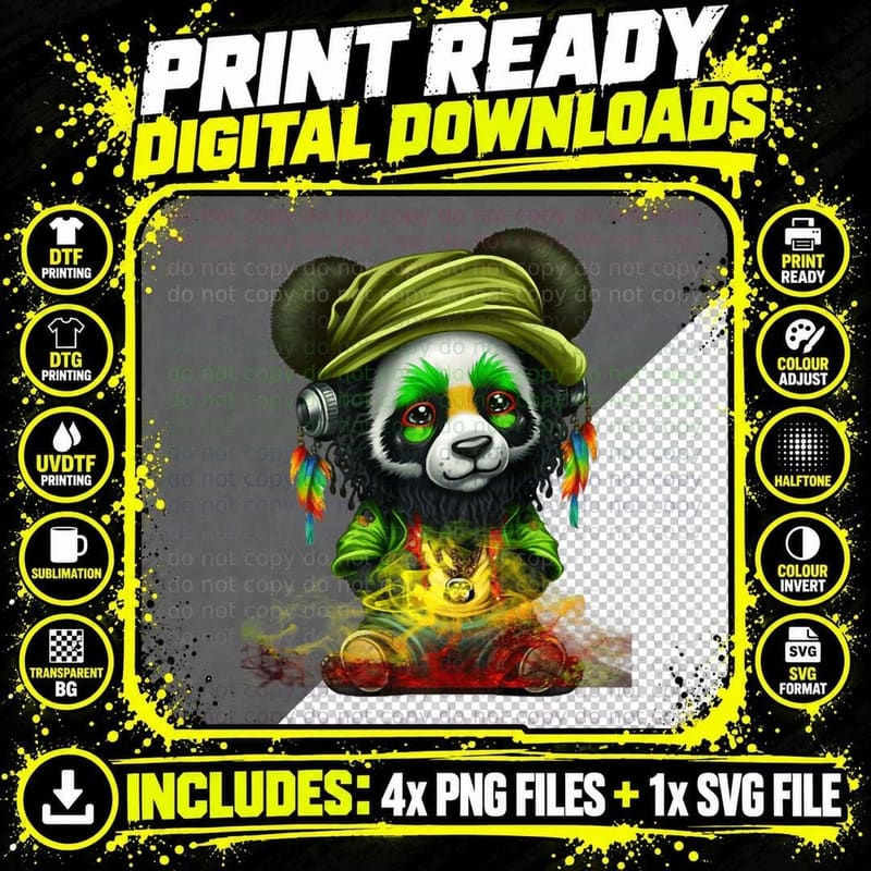 Rasta Panda Stylish Rastafari Design Reggae & Jamaica Png SVG Digital Bundle