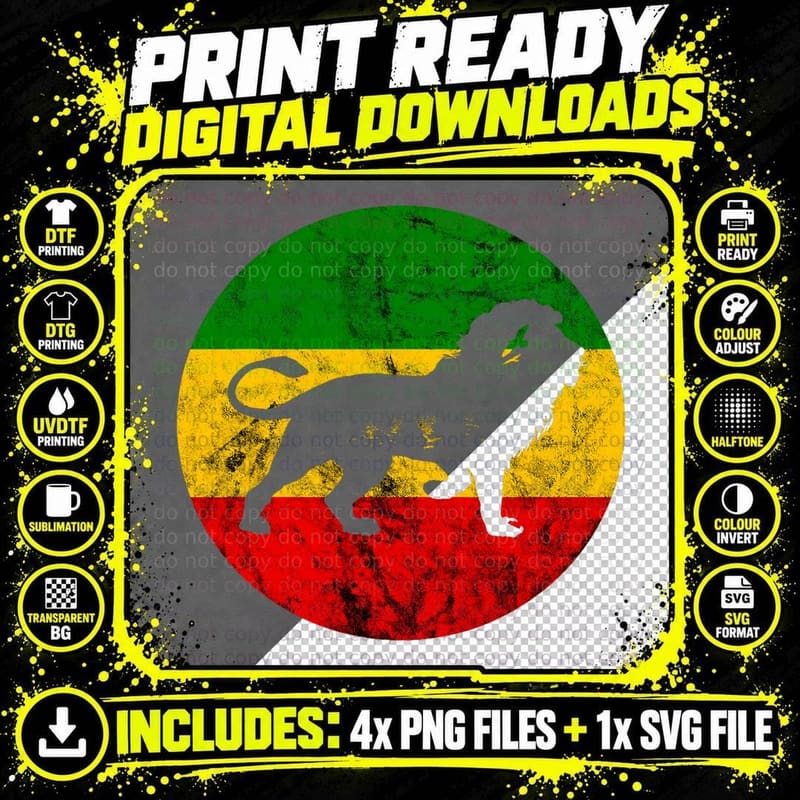 Rasta Reggae Lion Jamaican Pride Rastafari Roots Lover Png SVG Digital Bundle