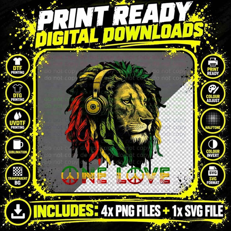 Rasta Reggae Lion of Judah Jamaican Music Rastafari One Png SVG Digital Bundle