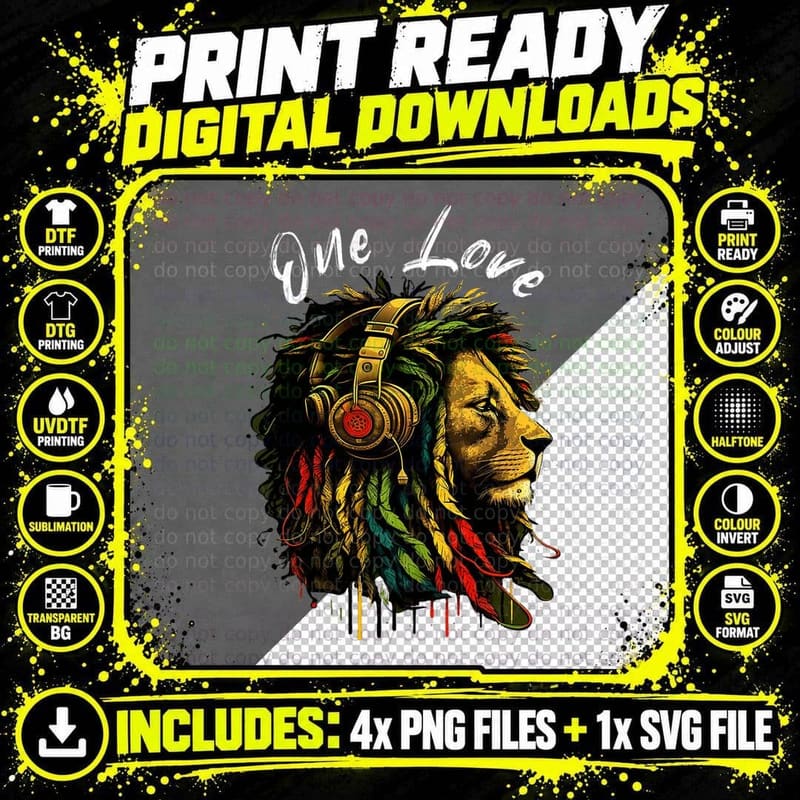 Rasta Reggae Lion of Judah Jamaican Reggae Music Png SVG Digital Bundle