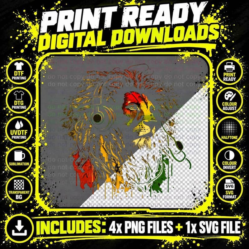 Rasta Reggae Lion of Judah Jamaican Roots Rastafarian Png SVG Digital Bundle