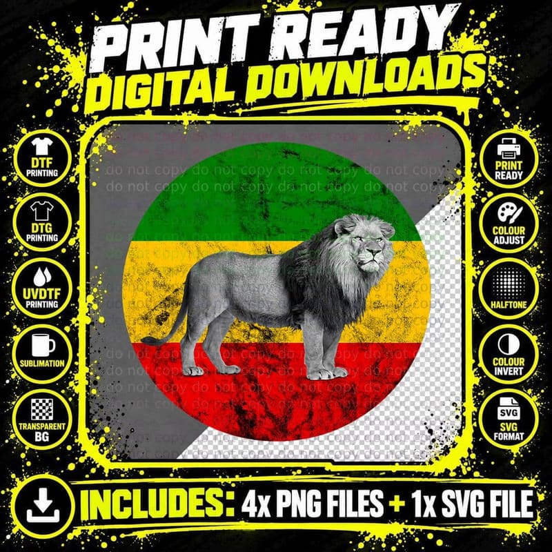 Rasta Reggae Lion of Judah Rastafarian Lover Jamaican Png SVG Digital Bundle