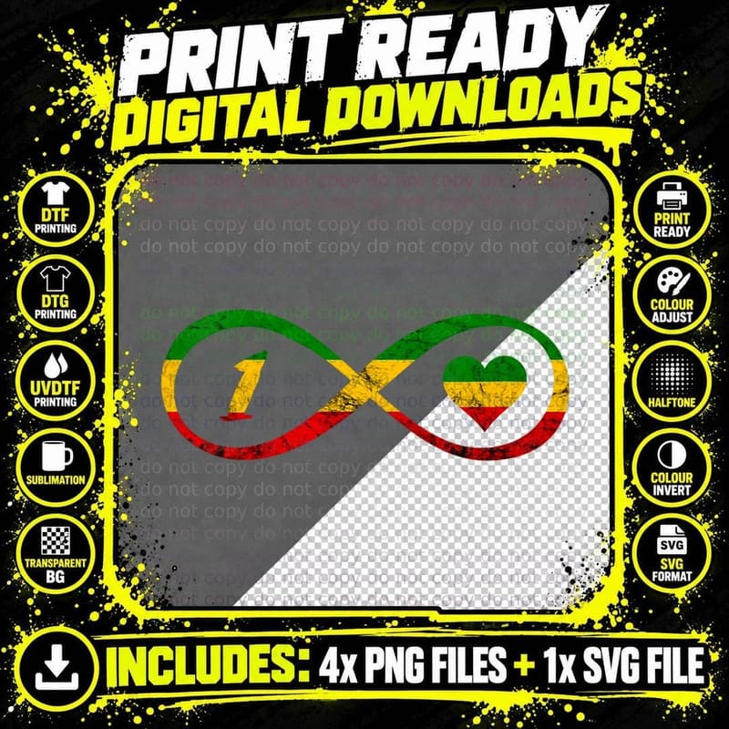 Rasta Reggae Music Infinity Jamaican One Pride Love Png SVG Digital Bundle