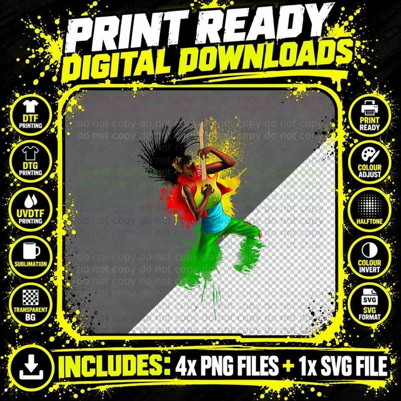 Rasta Reggae Music Playing Gift Rastafari Lover T-Shirt Png SVG Digital Bundle