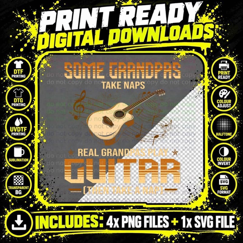 Real Grandpas Play Guitar T-Shirt, Music Lover Style Png SVG Digital Bundle