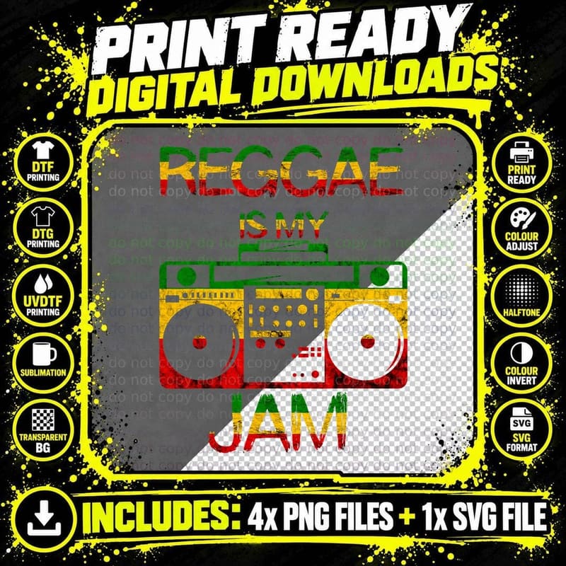 Reggae Is My Jam Rasta Boombox Rasta Rastafari Roots Png SVG Digital Bundle