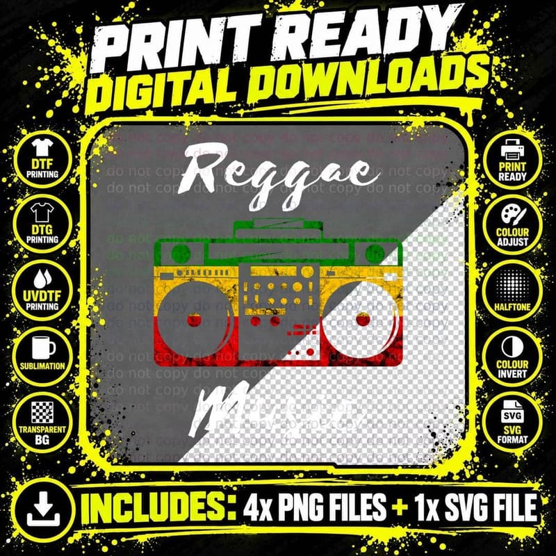 Reggae Music Boombox Rasta Reggae Musicbox Rastafari Png SVG Digital Bundle