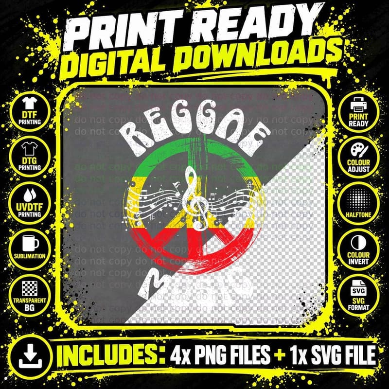 Reggae Music Gift for a Rasta Reggae Jamaican Pride Fans Png SVG Digital Bundle
