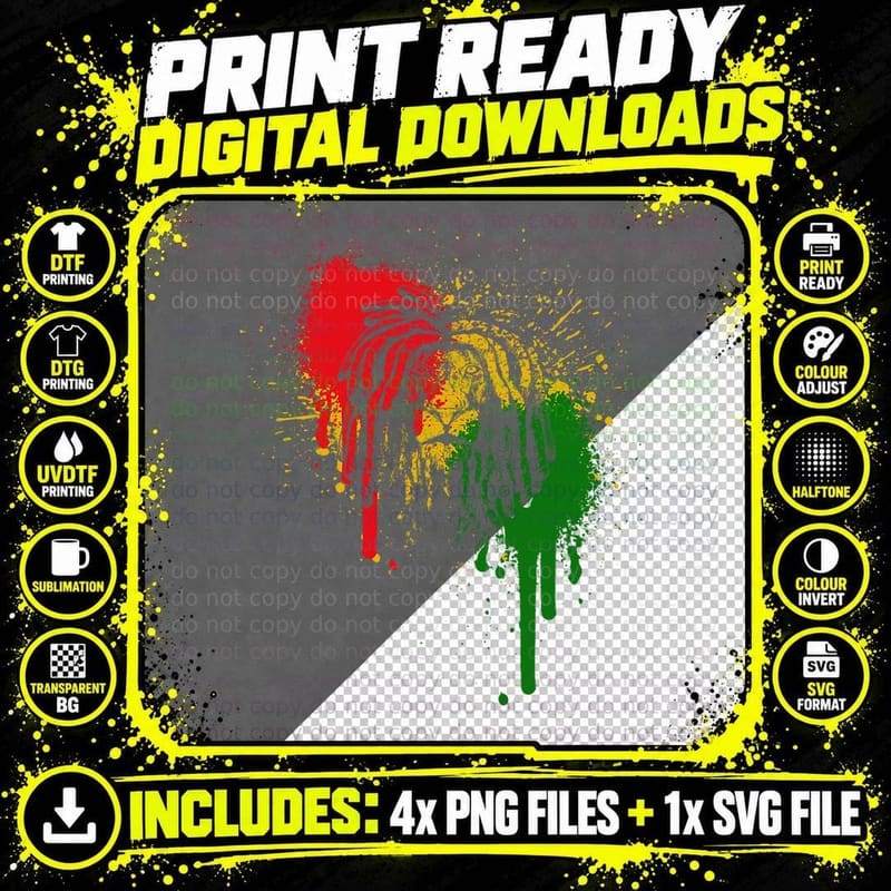 Reggae Music Lover Lion Rasta Jamaican Rastafarian Png SVG Digital Bundle
