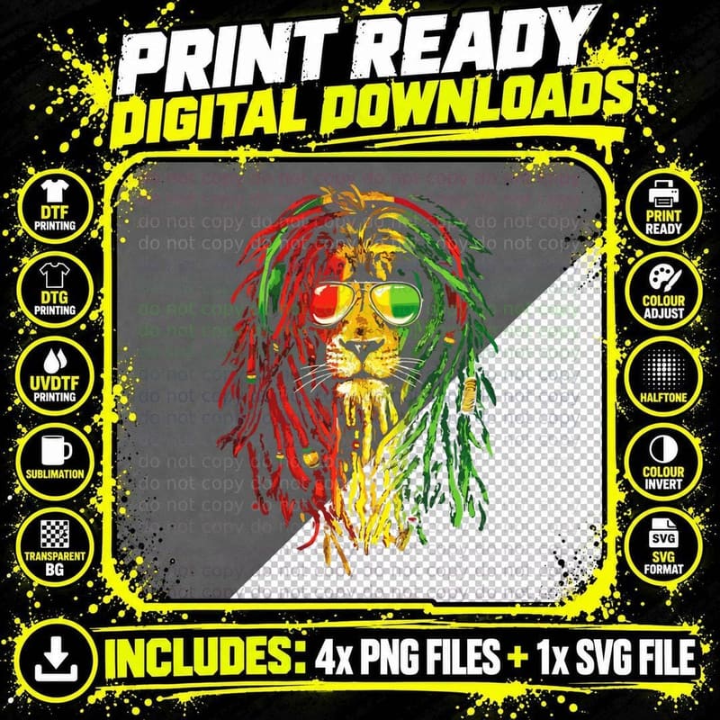 Reggae Music Lovers Tshirt, Jamaican Lion Hoodie Png SVG Digital Bundle
