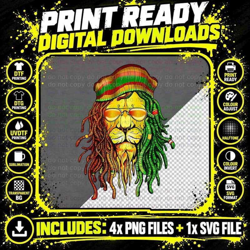 Reggae Music Lovers Tshirt, Jamaican Lion T-Shirt Png SVG Digital Bundle