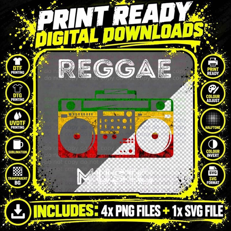 Reggae Music Musicbox Boombox Rastafari Roots Rasta Png SVG Digital Bundle