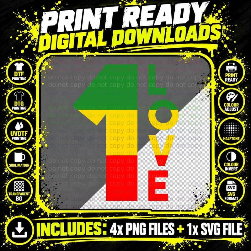 Reggae Music Rastafarian 1 Love Rasta Jamaica T-Shirt Png SVG Digital Bundle