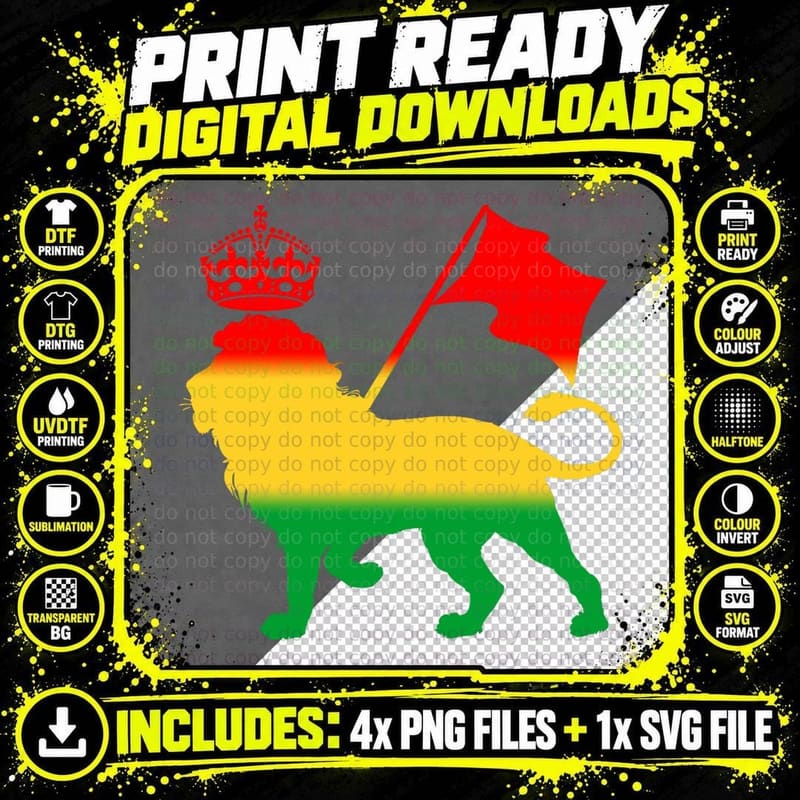 Reggae RASTA LION Rastafarian Jamaican Music T-Shirt Png SVG Digital Bundle