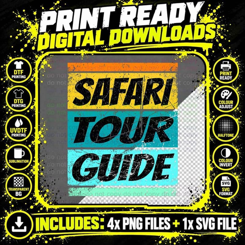 Retro Safari Tour Guide Art for Women Men Kids Zoo Png SVG Digital Bundle