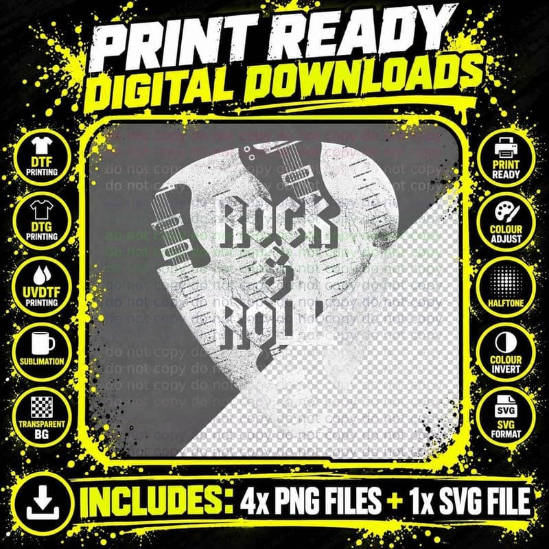 Rock & Roll Guitar Music Lover Sound Acoustic Funny Png SVG Digital Bundle