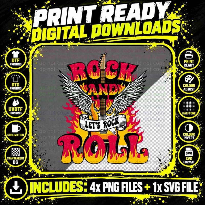 Rock & Roll Guitar Wings Music Concert Band Guitarist Png SVG Digital Bundle