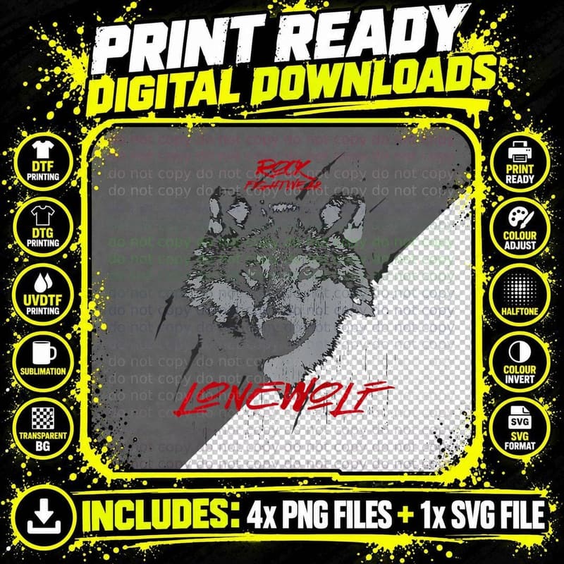 Rock Fight Wear Lone Wolf Tshirt Gift Png SVG Digital Bundle