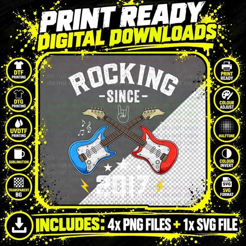 Rock Music Guitar T-Shirt, Rock N Roll Vibes Png SVG Digital Bundle