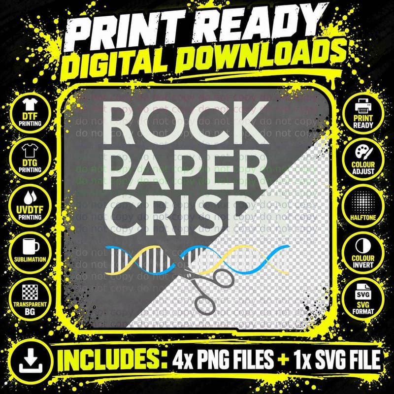 Rock Paper Crispr Funny Scientist Biologist Quote Gift Png SVG Digital Bundle