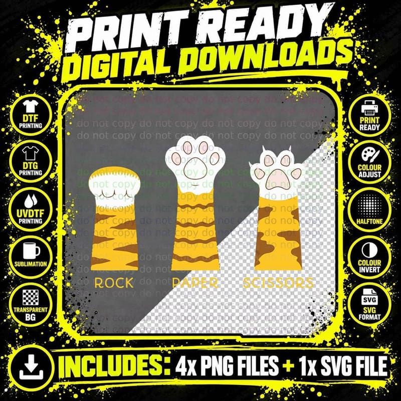 Rock Paper Scissors Cat Paws Cute Lesbian Pride LGBT Png SVG Digital Bundle