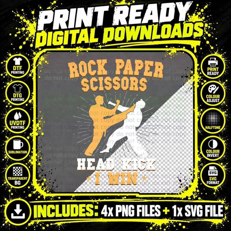 Rock Paper Scissors Head Kick I Win Taekwondo Martial Png SVG Digital Bundle