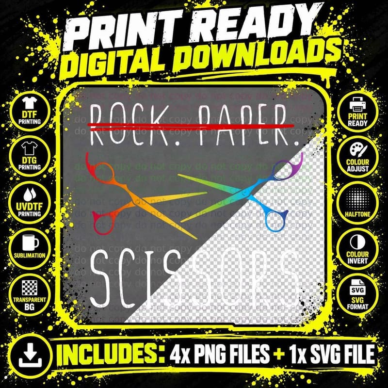 Rock Paper Scissors Lesbian Pride Rainbow Funny LGBT Png SVG Digital Bundle