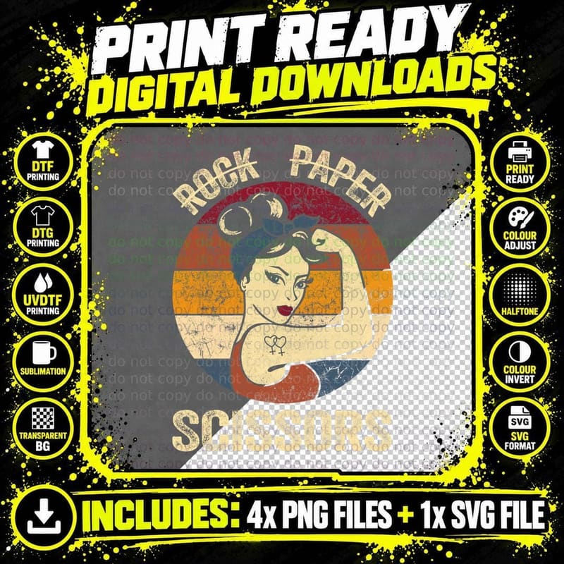 Rock Paper Scissors Tee Lesbian Women Girls Gay Pride Png SVG Digital Bundle