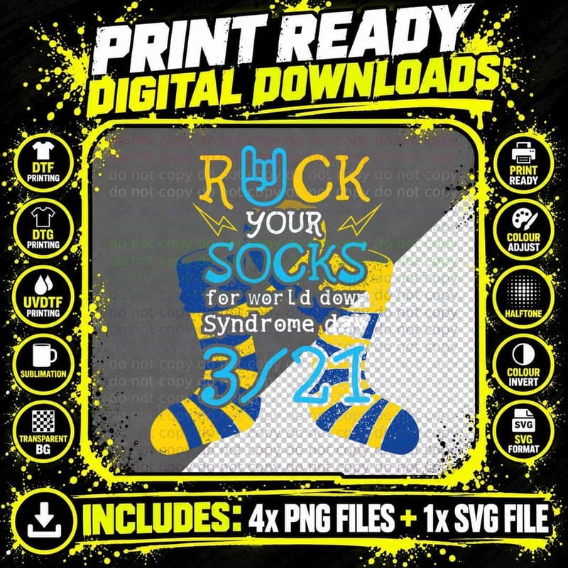 Rock Your Socks March 21 World Down Syndrome Awareness Png SVG Digital Bundle