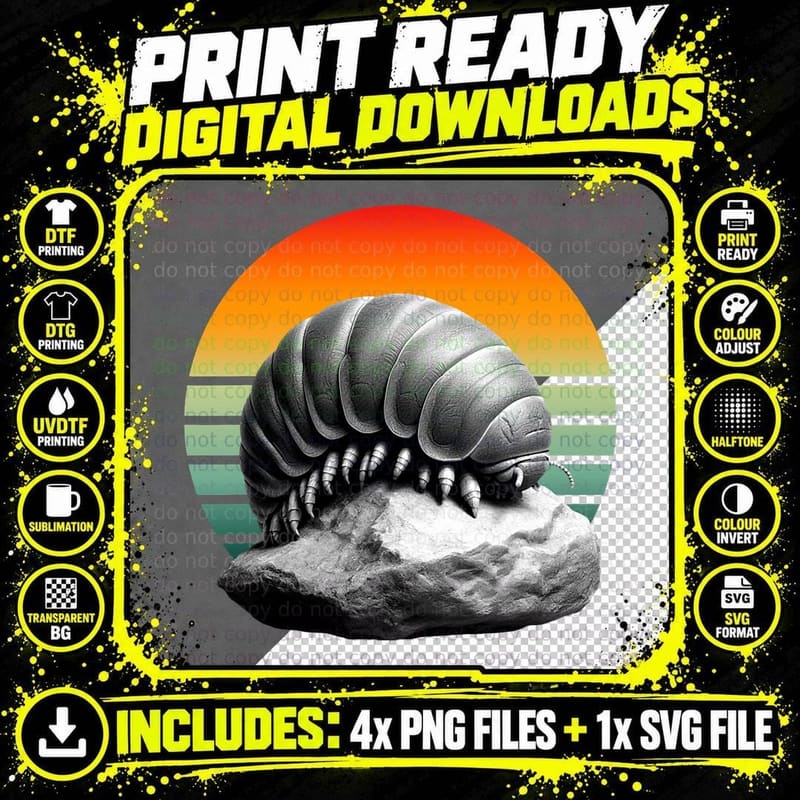 Roly Poly Isopod Bug on Rock Insect Lovers Design T-Shirt Png SVG Digital Bundle