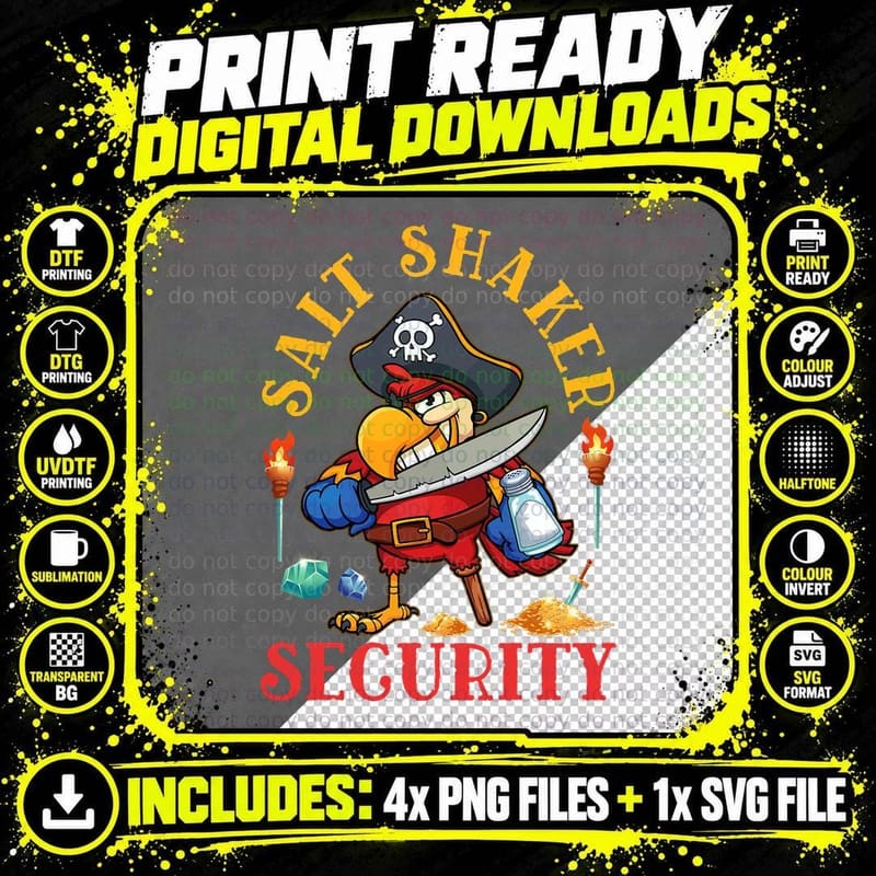 Salt-Shaker Security Pirate Head Parrot Funny Concert Png SVG Digital Bundle