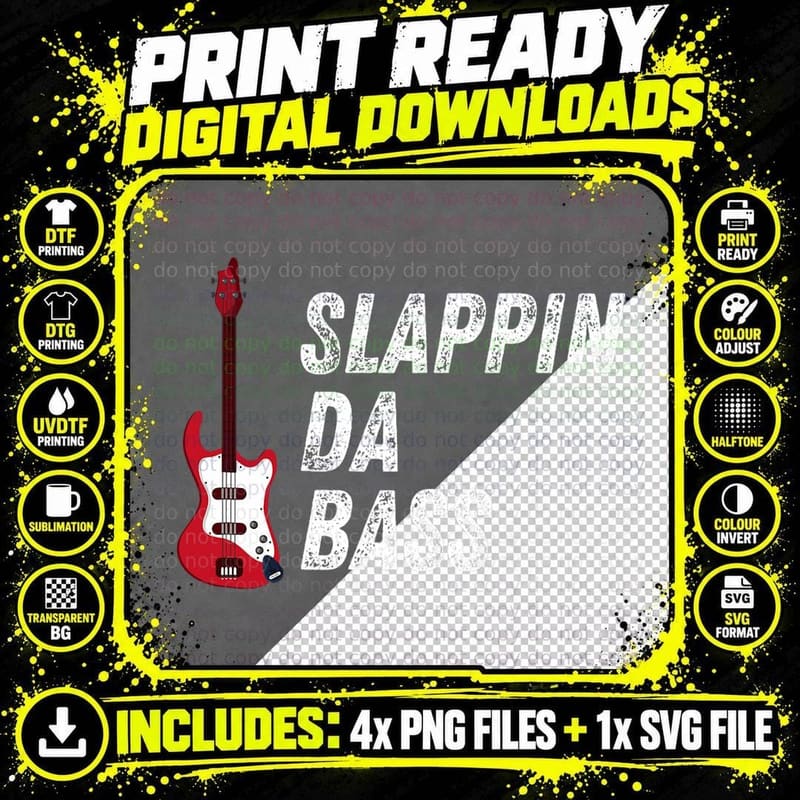 Slappin Da Bass Player Bassist Guitar Musician Music Png SVG Digital Bundle
