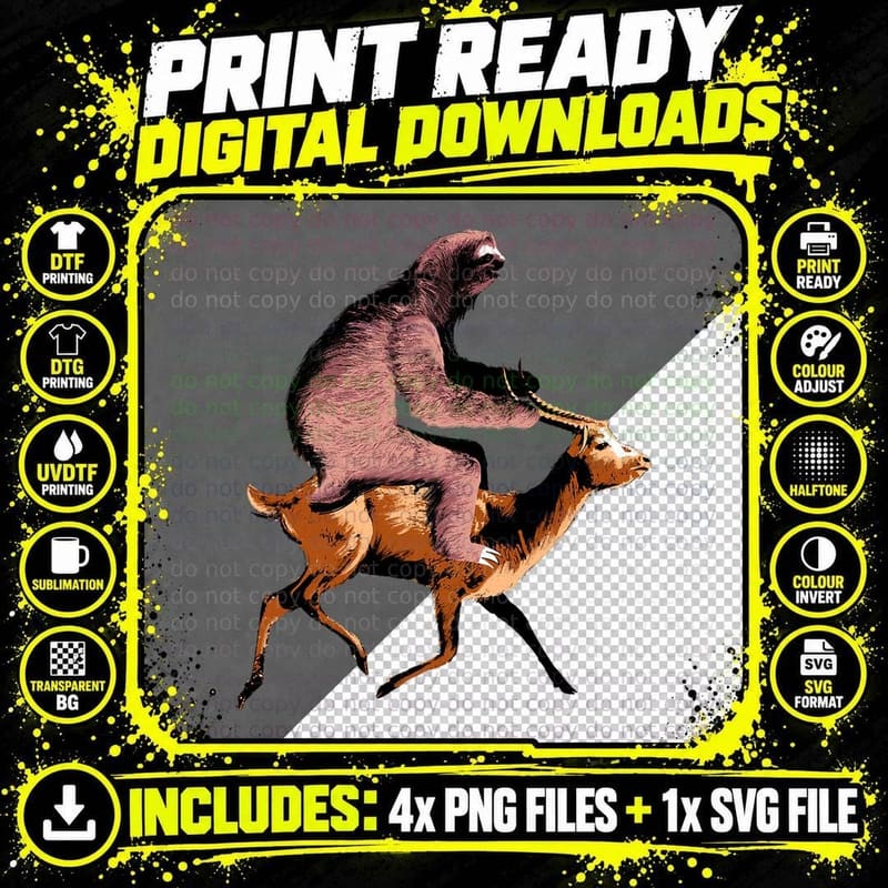 Sloth Riding an Antelope T-Shirt - Concert Lot Shirt Png SVG Digital Bundle