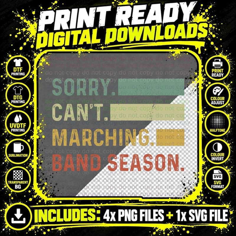 Sorry Can't Marching Band Season Funny Marching Band Png SVG Digital Bundle