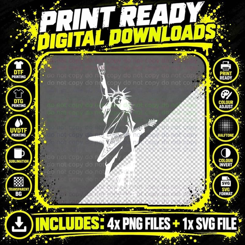 Statue of Liberty Playing Guitar T-Shirt Png SVG Digital Bundle