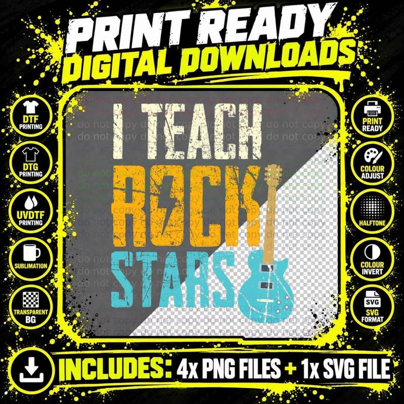 Teaching Rock Stars Rock'n Roll Music Teacher T-Shirt Png SVG Digital Bundle