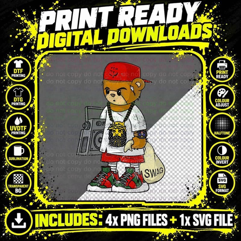 Teddy Bear Rap Hip Hop Lover Clothing Men Hipster Dope Png SVG Digital Bundle