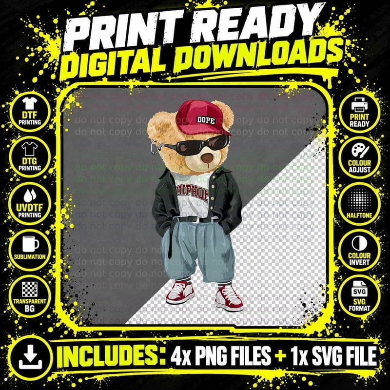 Teddy Bear Rap Lover Clothing Men Women T-Shirt Png SVG Digital Bundle