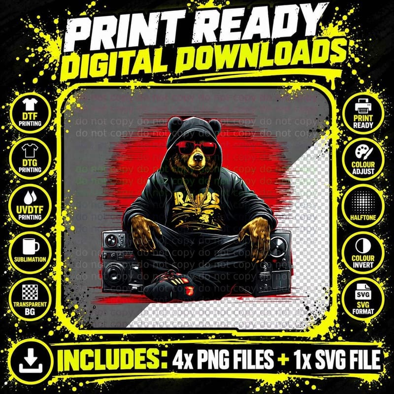 Teddy Fashion Hip Hop Bear Music Trap Rap T-Shirt Png SVG Digital Bundle
